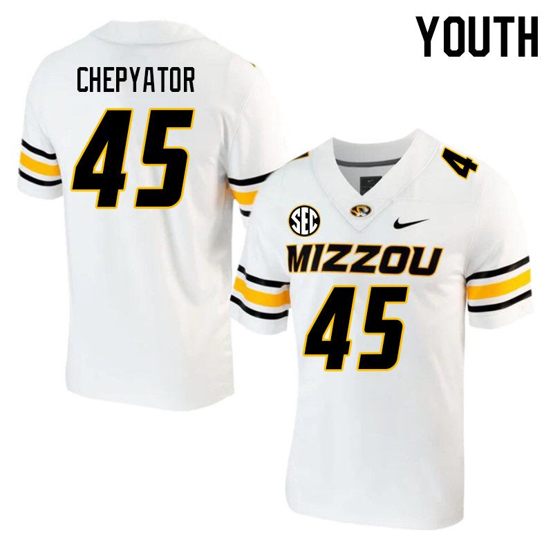 Youth #45 Kibet Chepyator Missouri Tigers College 2023 Football Stitched Jerseys Sale-White - Click Image to Close